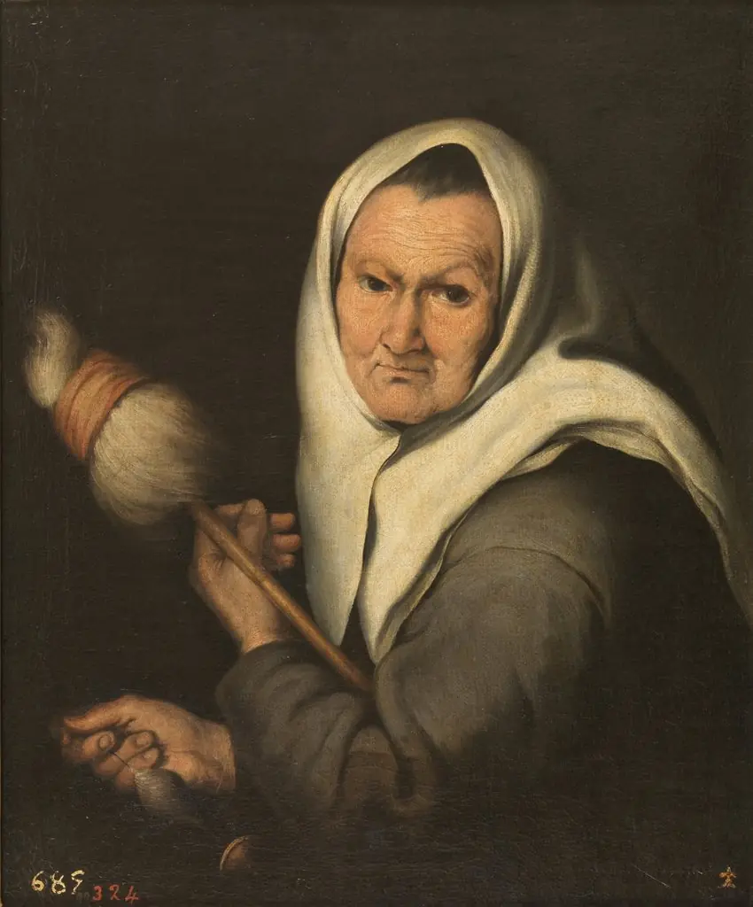 An Old Woman Spinning., by Bartolomé Esteban Murillo