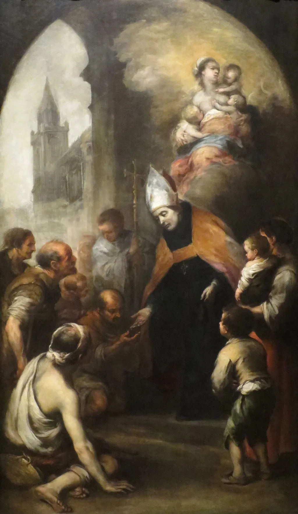Saint Thomas of Villanueva Giving Alms to the Poor, by Bartolomé Esteban Murillo, oil, 1665