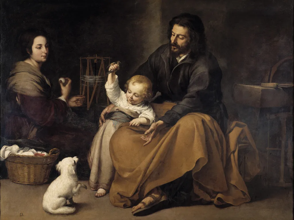 The Holy Family with a Bird, by Bartolomé Esteban Murillo, oil, 1650