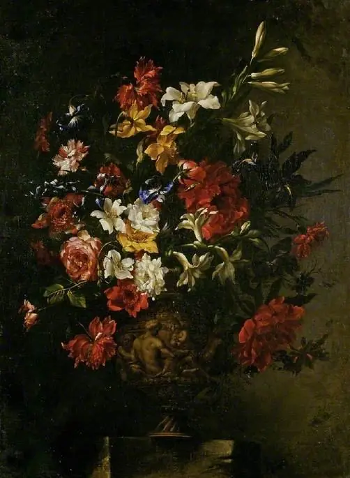 Flowers in a sculptured vase, by Bartolomé Pérez