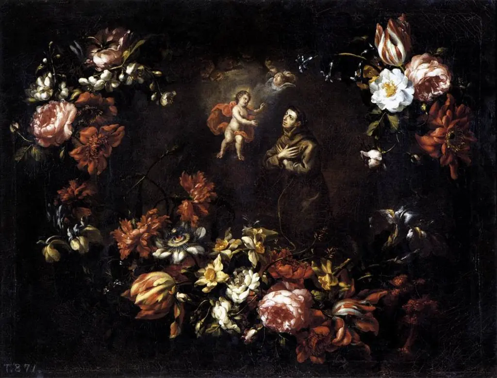 Garland of Flowers with Saint Anthony of Padua, by Bartolomé Pérez
