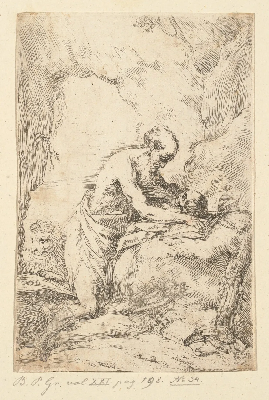 Saint Jerome, by Bartolomeo Biscaino, ink, 1654