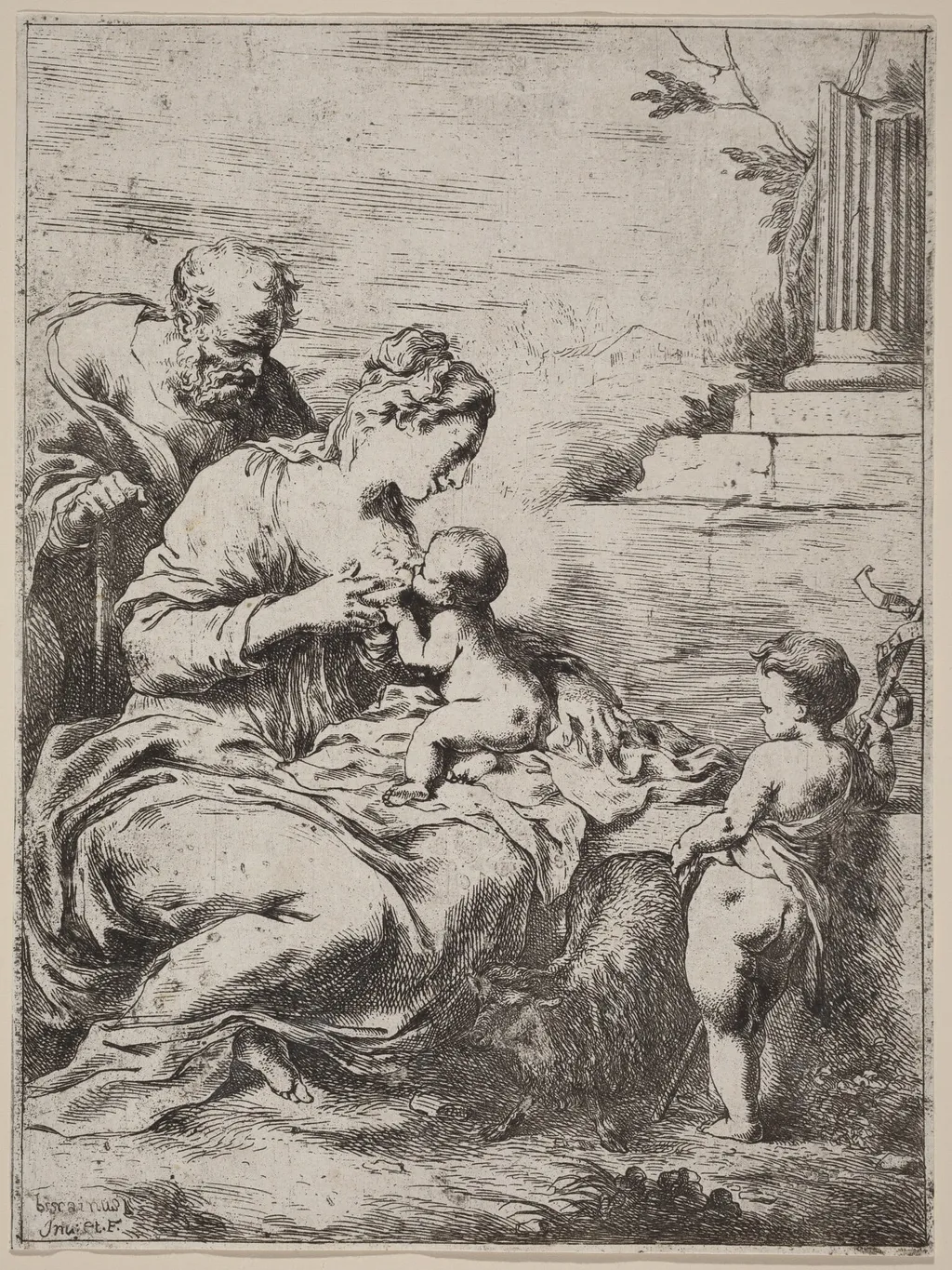 The Holy Family with Saint John, by Bartolomeo Biscaino, ink, 1644