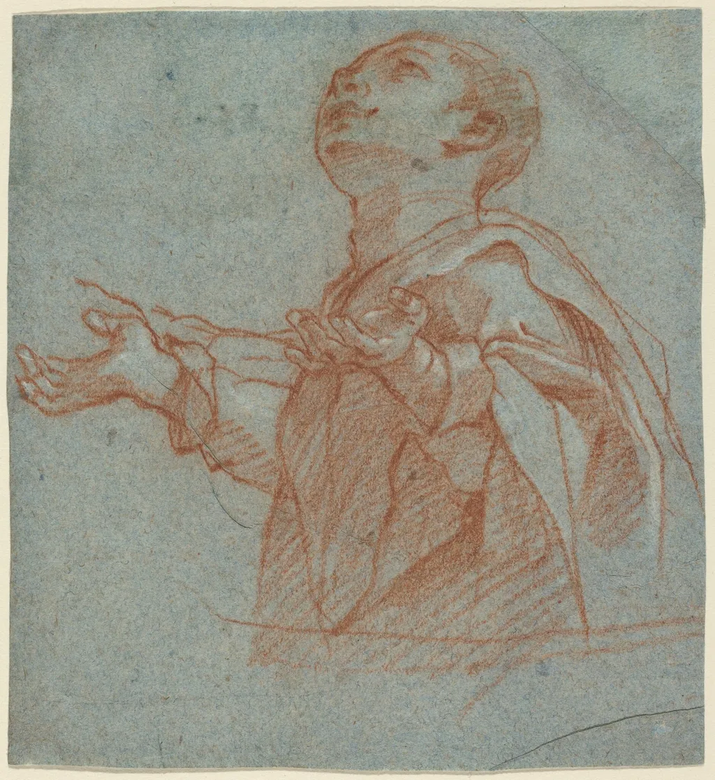 A Boy Gazing Upward in Adoration, by Bartolomeo Cesi, chalk, 1594