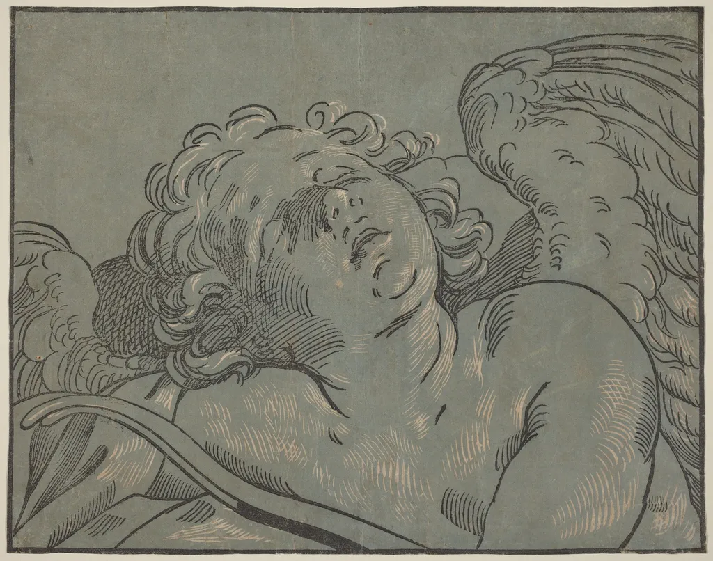 Cupid Asleep, by Bartolomeo Coriolano, ink, 1630
