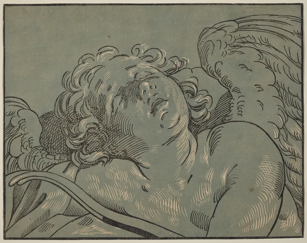 Cupid Asleep, by Bartolomeo Coriolano, ink, 1630