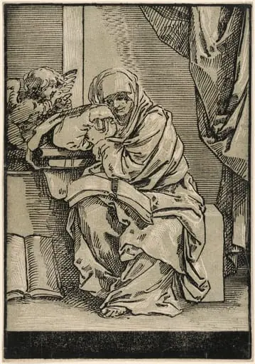 Sibyl with a Book and Winged Putto to the Left, by Bartolomeo Coriolano