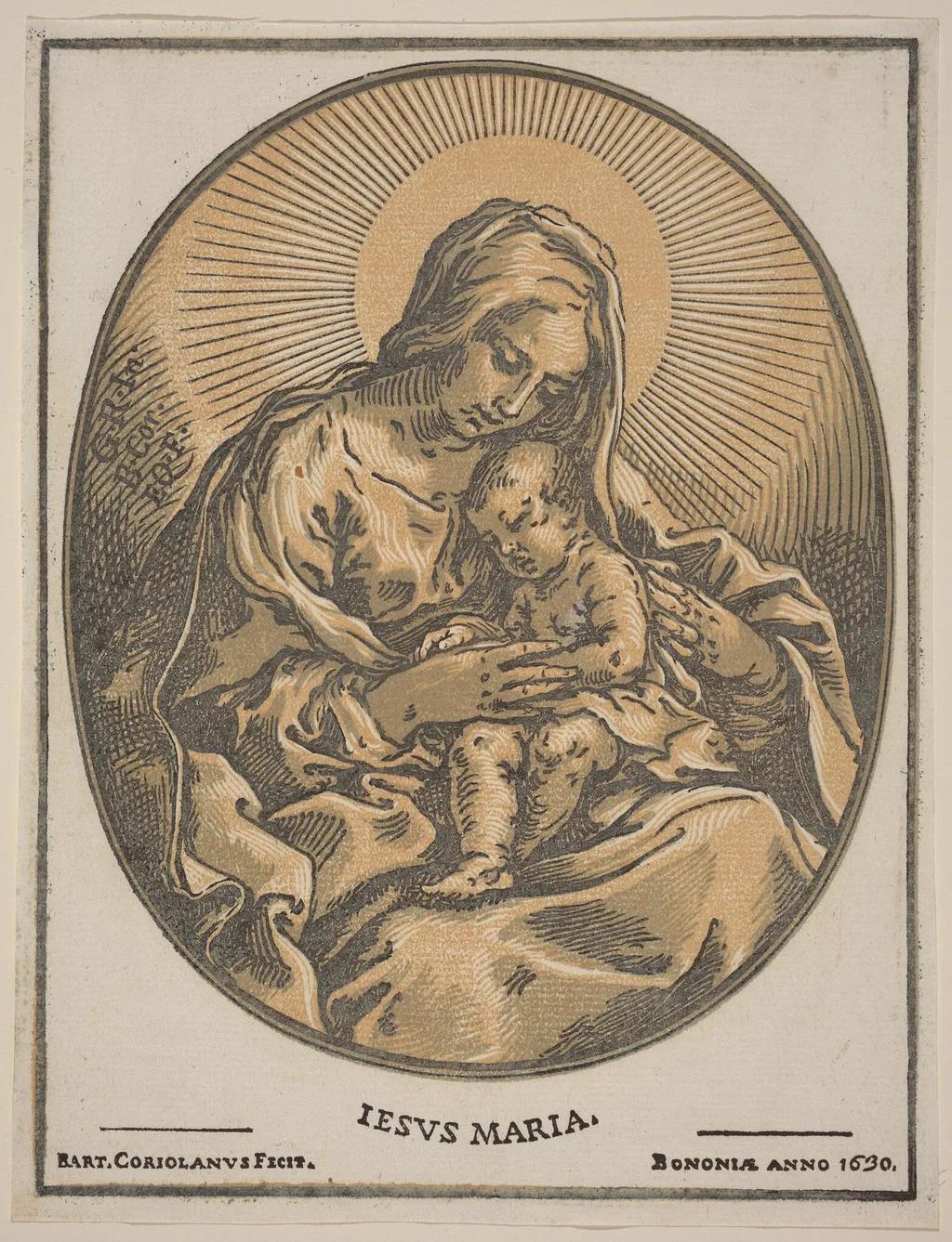 Virgin and Child, by Bartolomeo Coriolano, ink, 1630