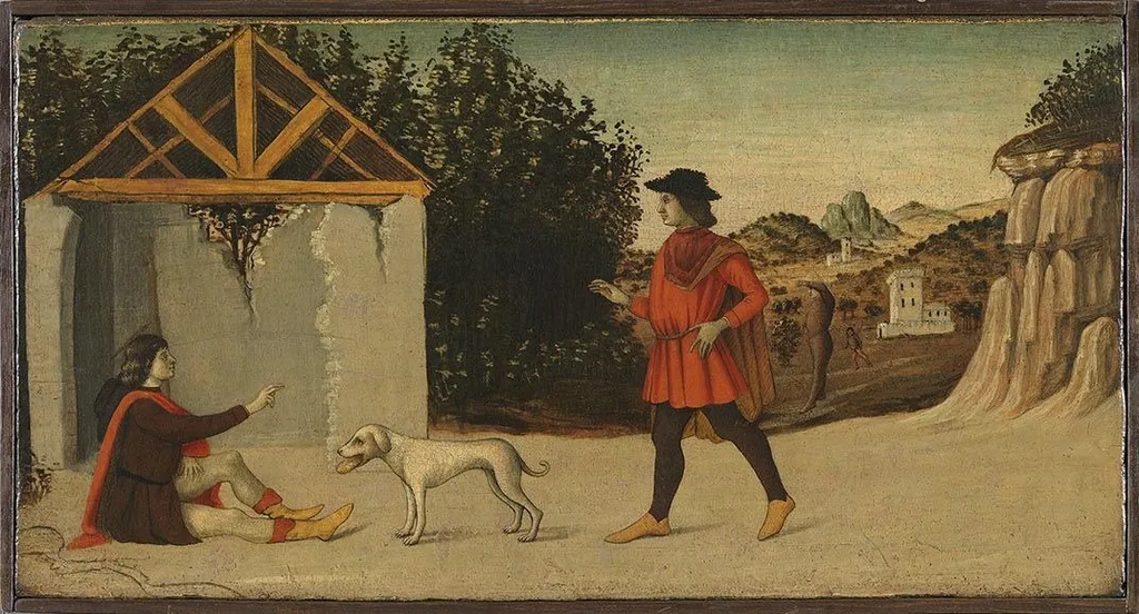 Meering between Saint Rochus an Gothardus, by Bartolomeo della Gatta, oil, 1490
