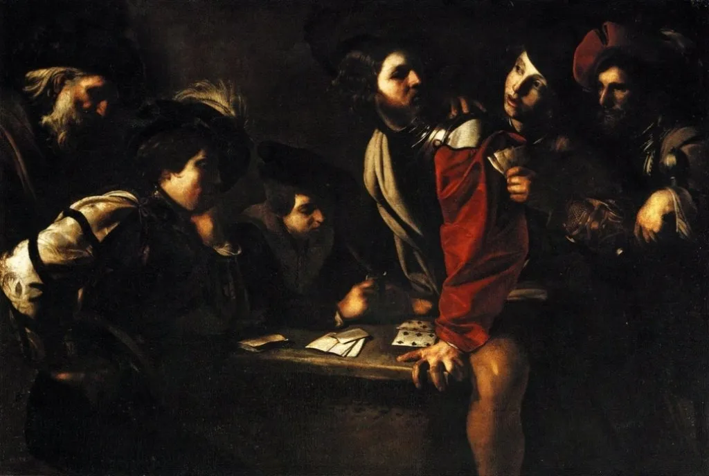 Soldiers playing Cards, by Bartolomeo Manfredi, oil, 1615