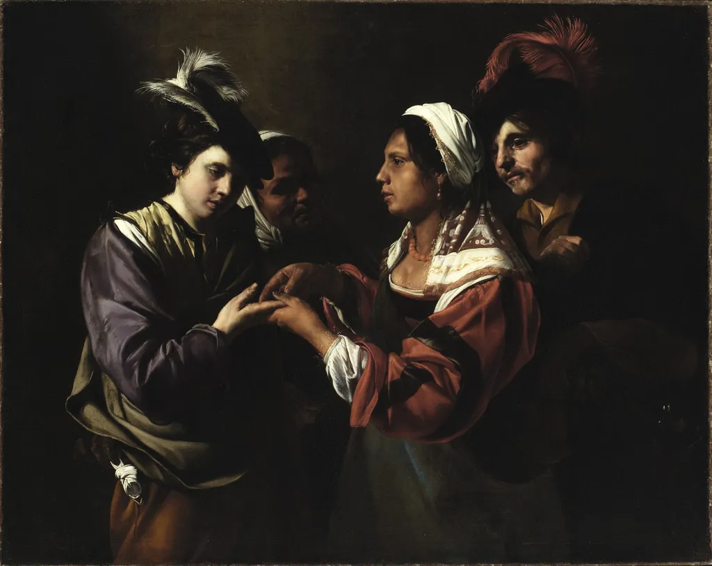 The Fortune Teller, by Bartolomeo Manfredi, oil, 1616