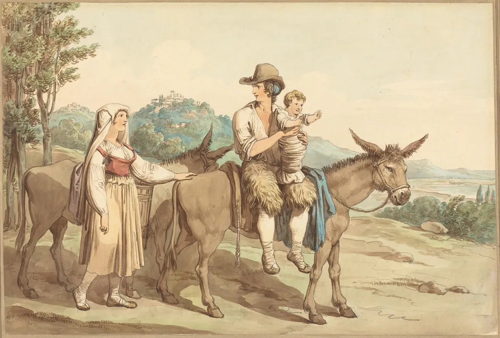 A Peasant Family and Two Donkeys, by Bartolomeo Pinelli, graphite, 1808