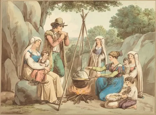 A Peasant Family Cooking over a Campfire, by Bartolomeo Pinelli