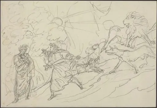 Dante Flees the Wild Beasts and Meets Virgil, by Bartolomeo Pinelli