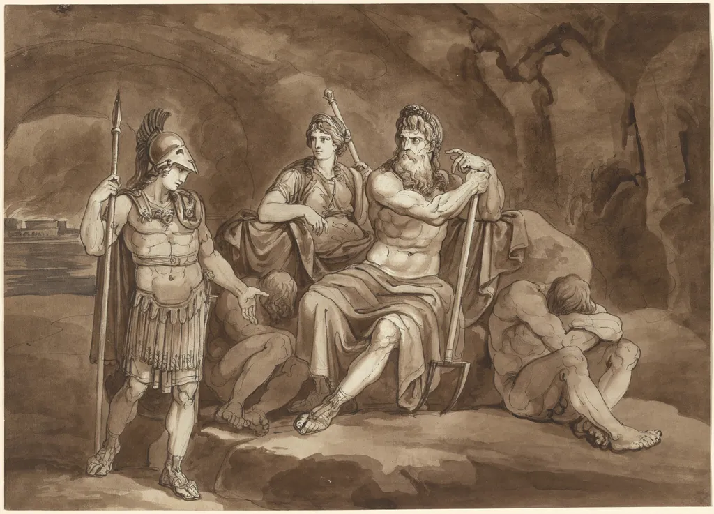 Telemachus Requests Permission from Pluto to Seek His Father in the Underworld, by Bartolomeo Pinelli, ink, 1809