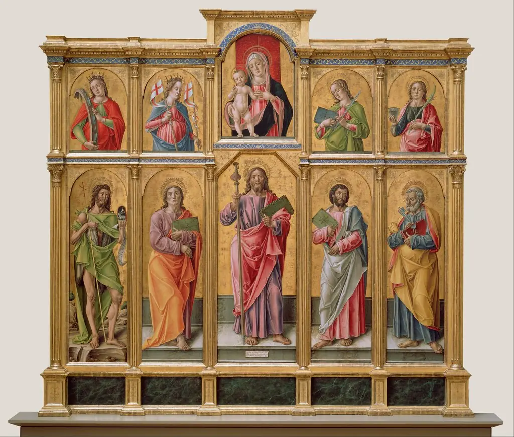 Polyptych with Saint James Major, Madonna and Child, and Saints, by Bartolomeo Vivarini