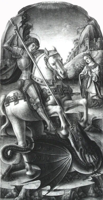 Saint George kills the dragon, by Bartolomeo Vivarini, paint, 1493