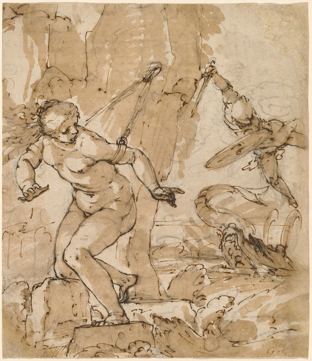 Perseus and Andromeda, by Bartolommeo Gagliardo, chalk, 1590