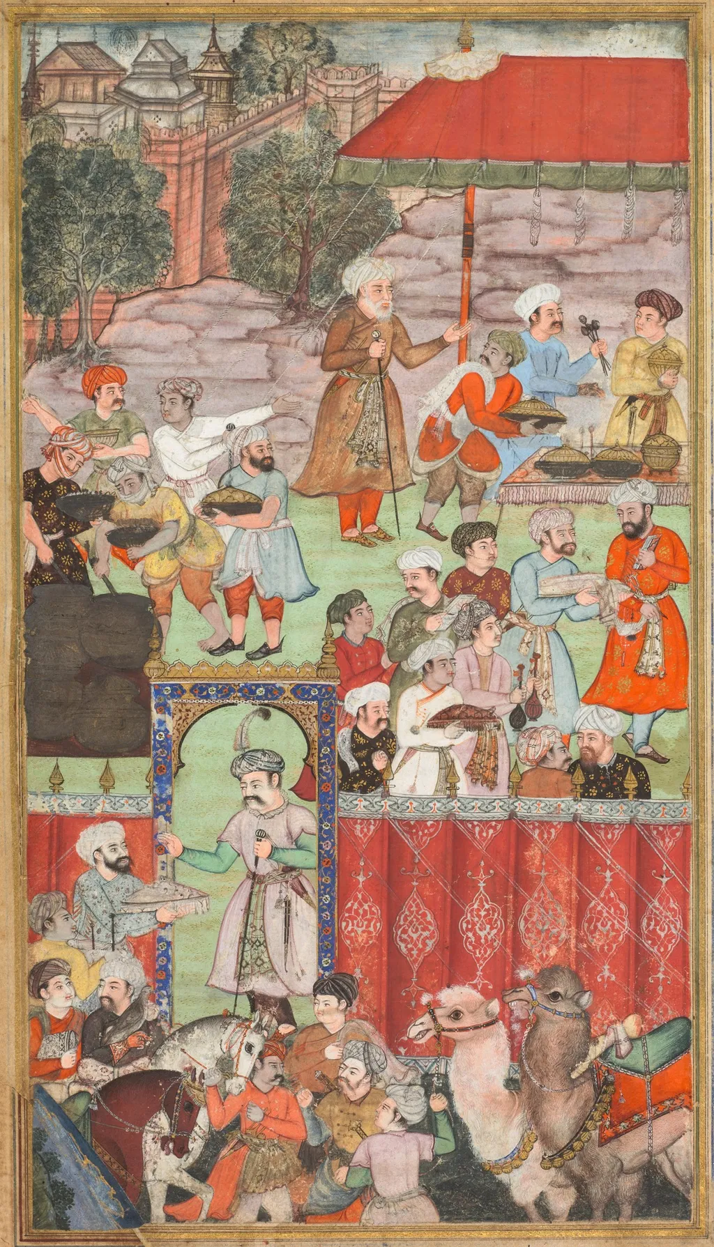 A feast for Babur hosted by his half-brother Jahangir Mirza in Ghazni in May 1505, from a Babur-nama (Memoirs of Babur), by Basawan, unspecified, 1595