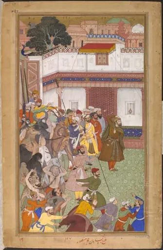 Husain Quli and Akbar, by Basawan