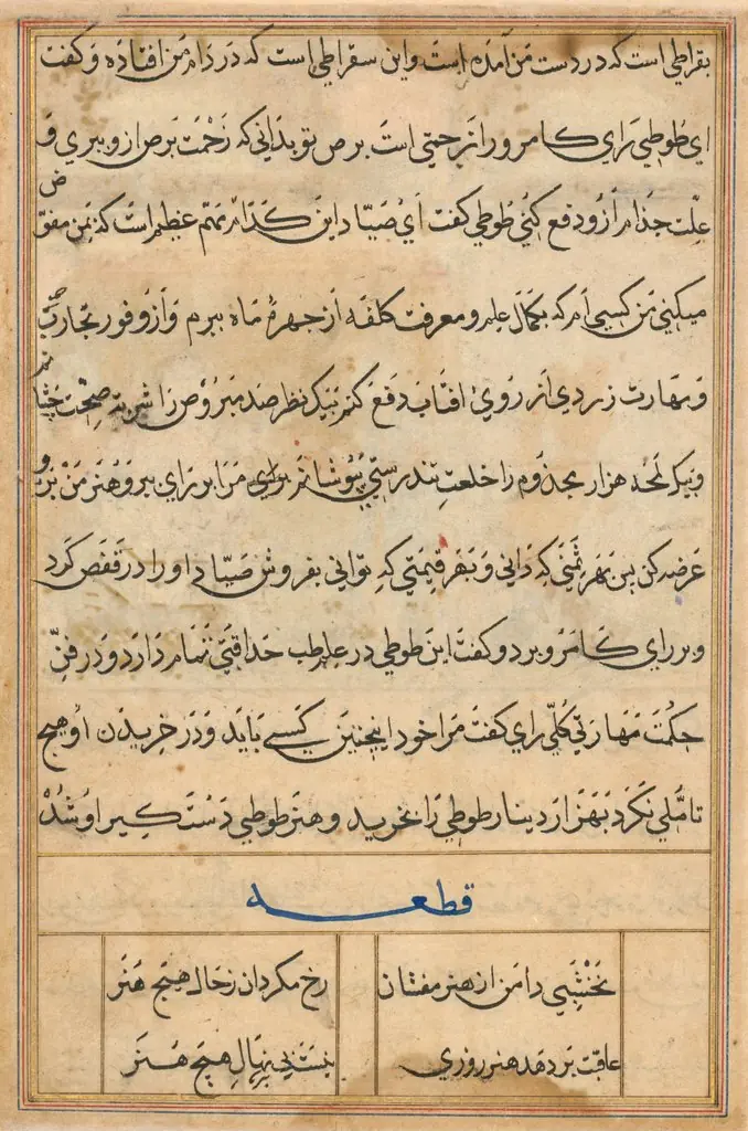 Page from Tales of a Parrot (Tuti-nama): text page, by Basawan
