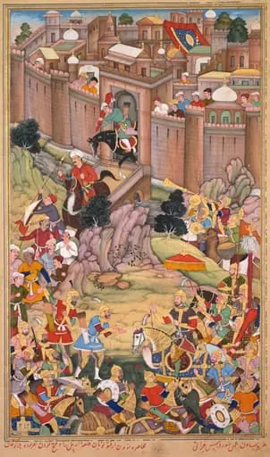 The siege of Arbela in the era of Hulagu Khan, page from a Chingiz-nama (Book of Chingiz Khan) of the Jami al-tavarikh (Compendium of Chronicles) of Rashid al-Din (Persian,1247–1318), by Basawan