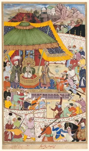 The Young Emperor Akbar Arrests the Insolent Shah Abu’l-Maali, Page from a Manuscript of the Akbarnama, by Basawan