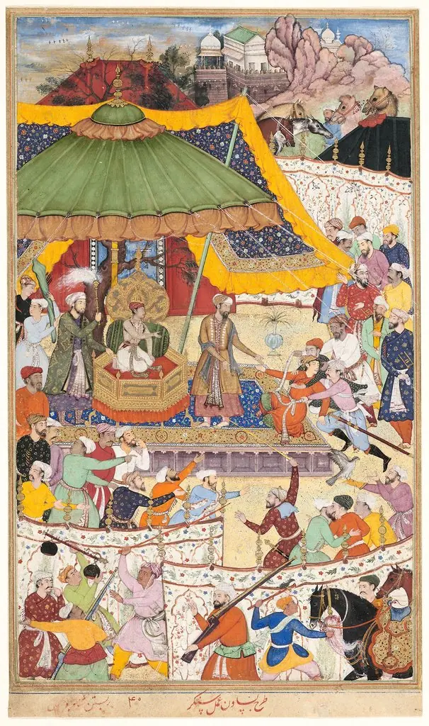 The Young Emperor Akbar Arrests the Insolent Shah Abu’l-Maali, page from a manuscript of the Akbarnama, by Basawan
