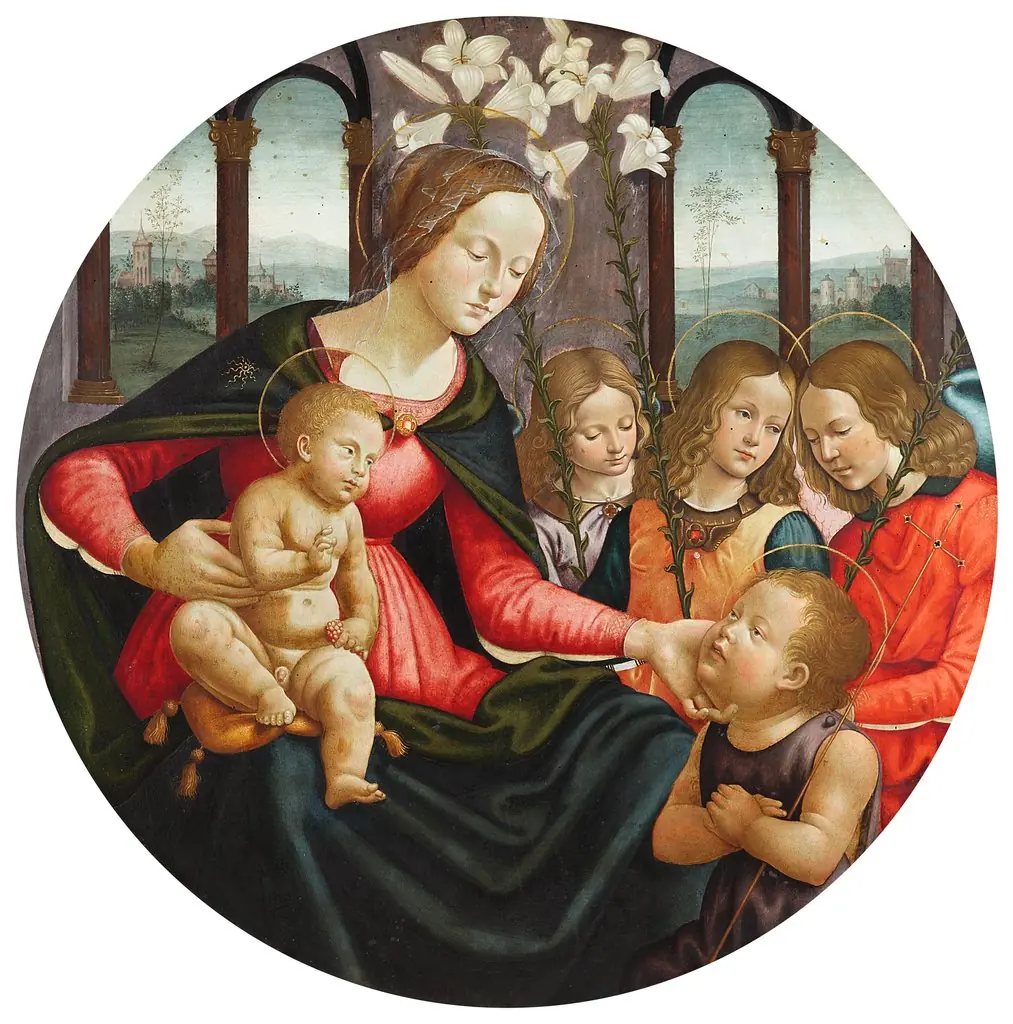 The Virgin and Blessing Child, Young St. John and three Angels, by Bastiano Mainardi