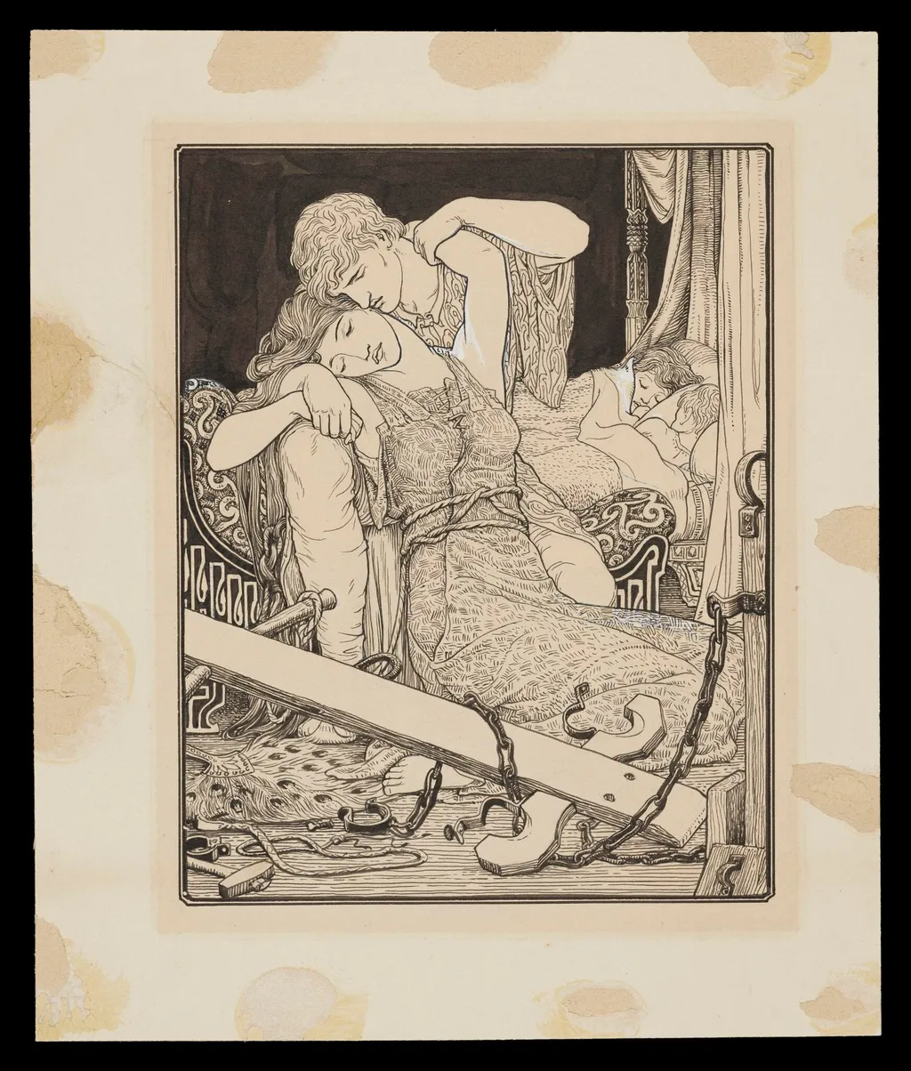 Hasan rejoins his wife, by Batten, 1894