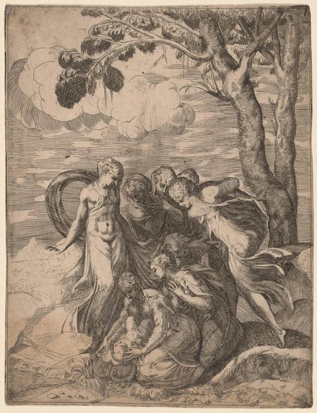 The Finding of Moses, by Battista Angolo del Moro, ink, 1544