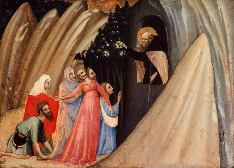 Saint Anthony Abbot Exorcising a Woman Possessed by the Devil, by Battista di Biagio Sanguigni