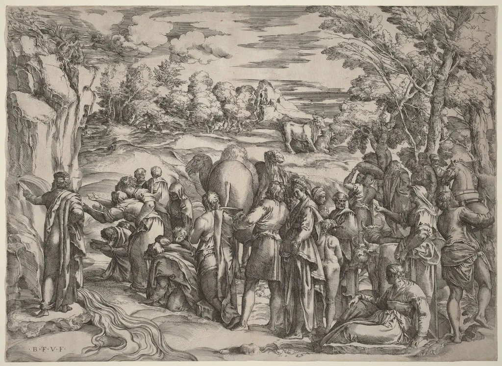 Moses Striking the Rock, by Battista Franco, ink, 1530