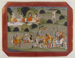 Battle between Lava and Rama's brother, Shatrughna, near the hermitage of Valmiki