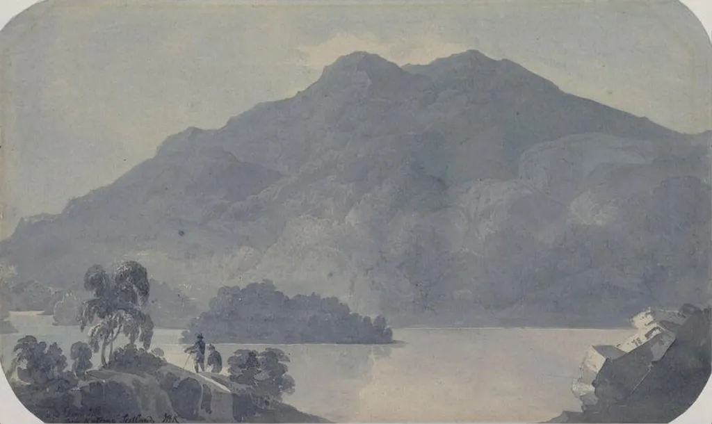 Ellen's Isle, Loch Katrine, Scotland, by Baverstock, watercolor, 1800