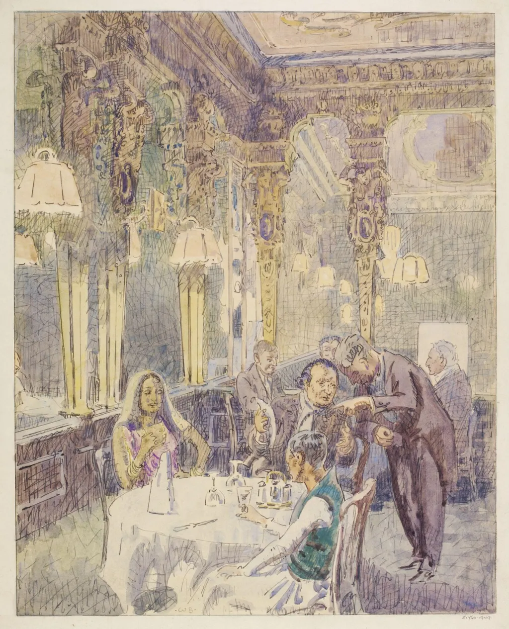 Café Royal, by Bayes, watercolor, 1940