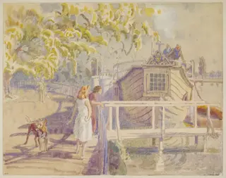 College Barges on the Isis, Oxford, by Bayes