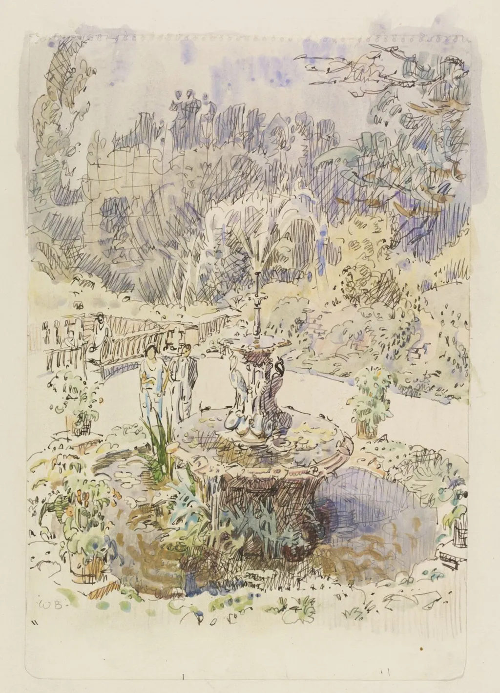 Fountain on the Terrace, Richmond, by Bayes, watercolor, 1940