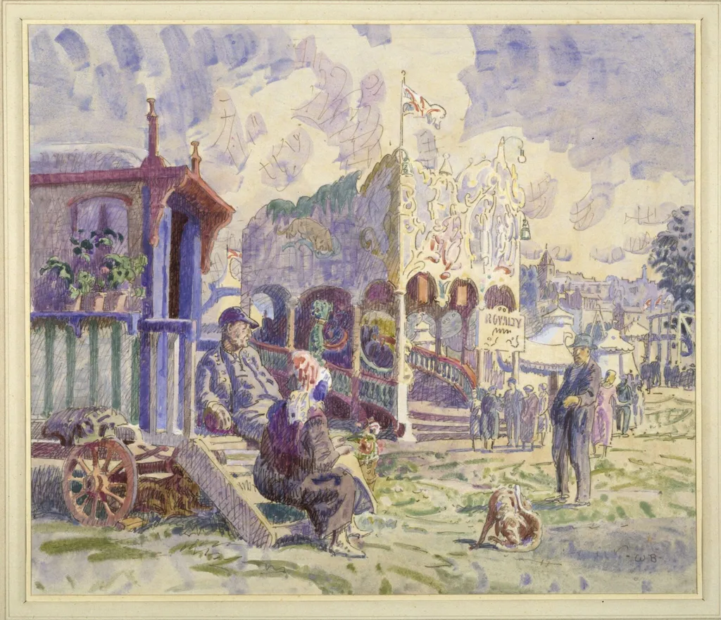 The Fair Ground, Hampstead Heath, by Bayes, watercolor, 1940