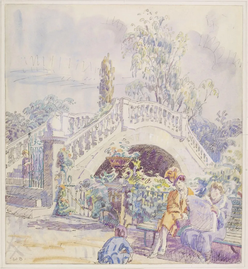 The Garden, York House, Twickenham, by Bayes, watercolor, 1940