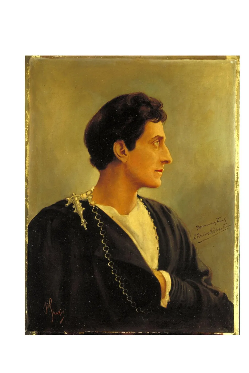 Sir Johnston Forbes-Robertson as Hamlet in <i>Hamlet</i> by William Shakespeare, by P. Shaken, paint, 1896