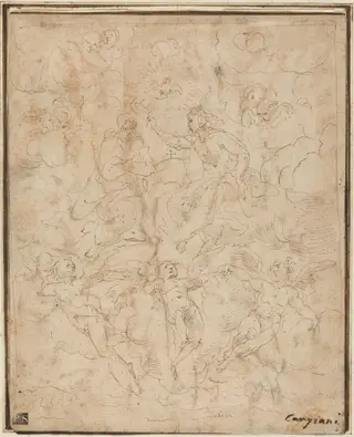 Coronation of the Virgin, by Denys Calvaert, ink, 1580