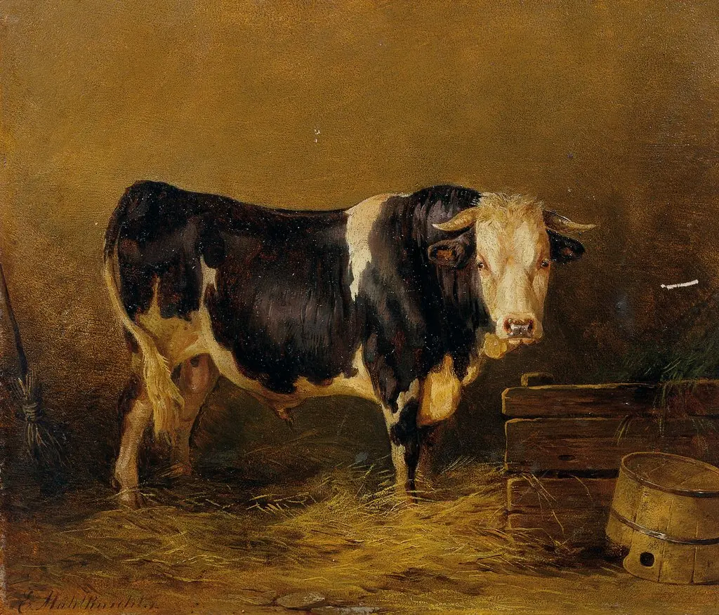 Stier im Stall, by Edmund Mahlknecht, unspecified, 1870
