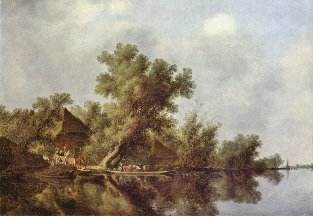 River Landscape, by Salomon van Ruysdael, oil, 1632