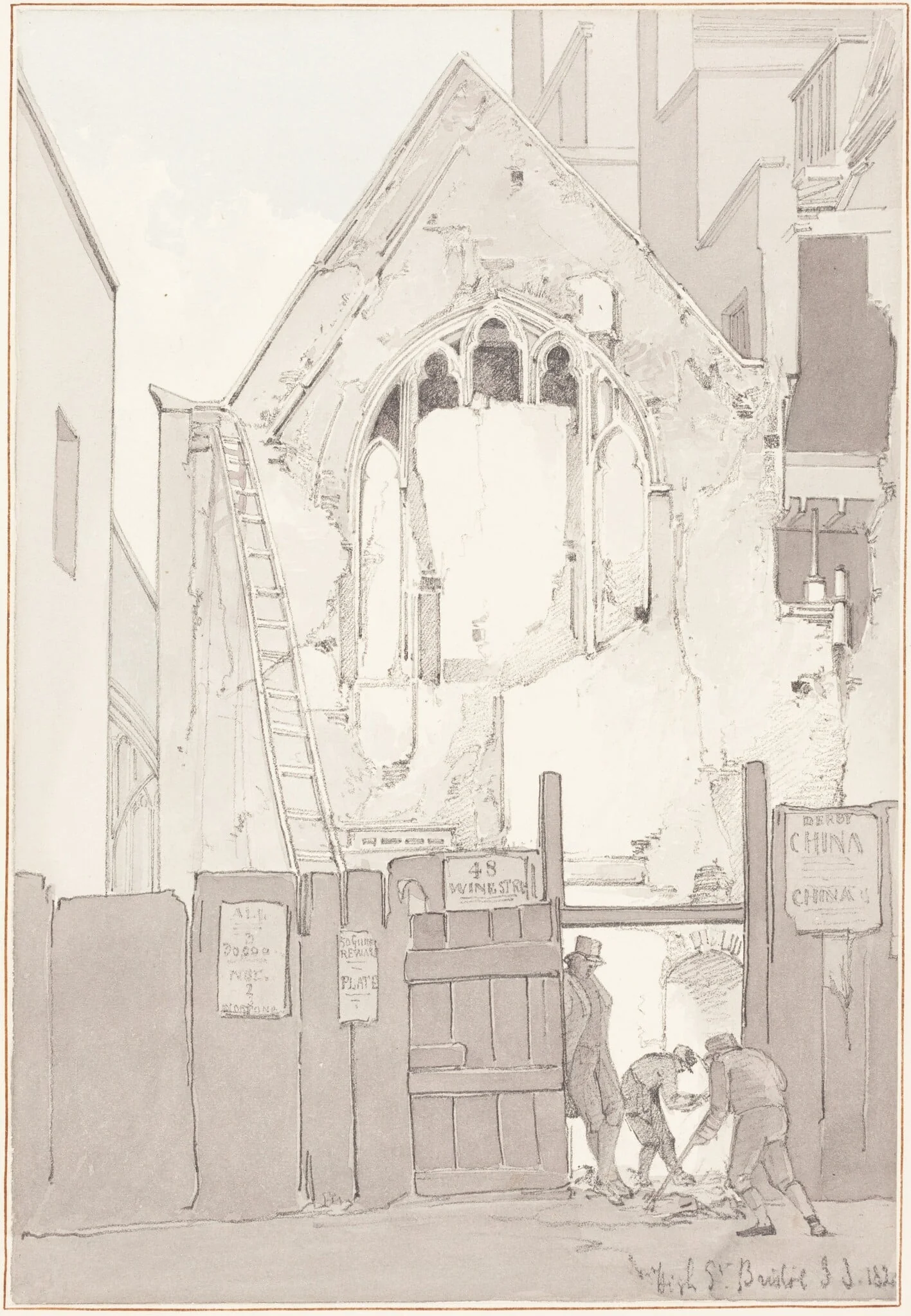 The Discovery of an East Window of All Saints’ Church, behind High Street, Bristol, detail