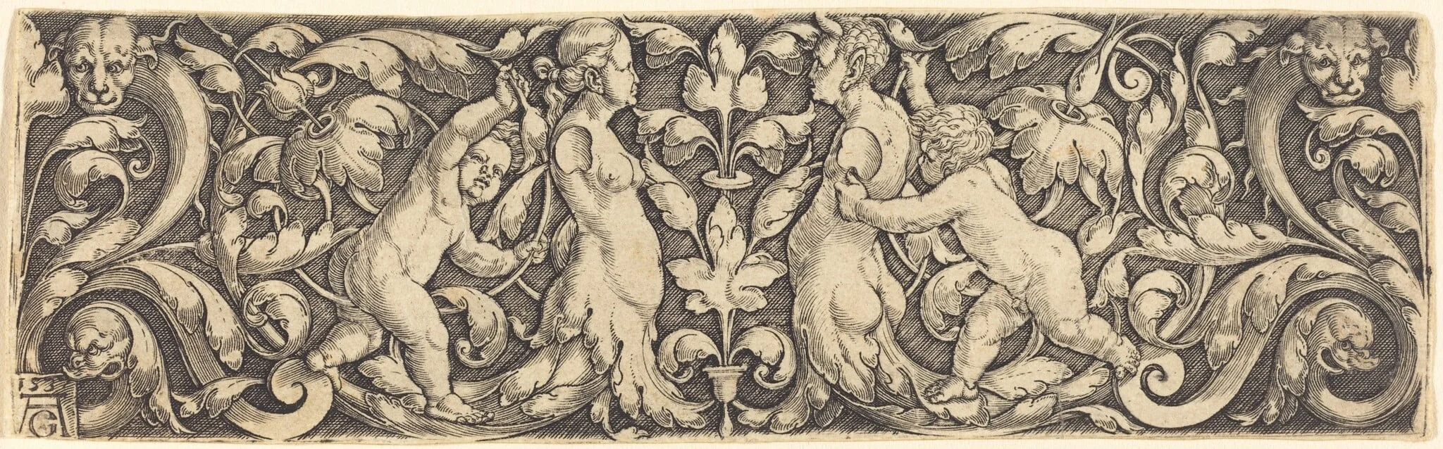 Cross Panel with Vine in Center and Tritons' Couple, detail