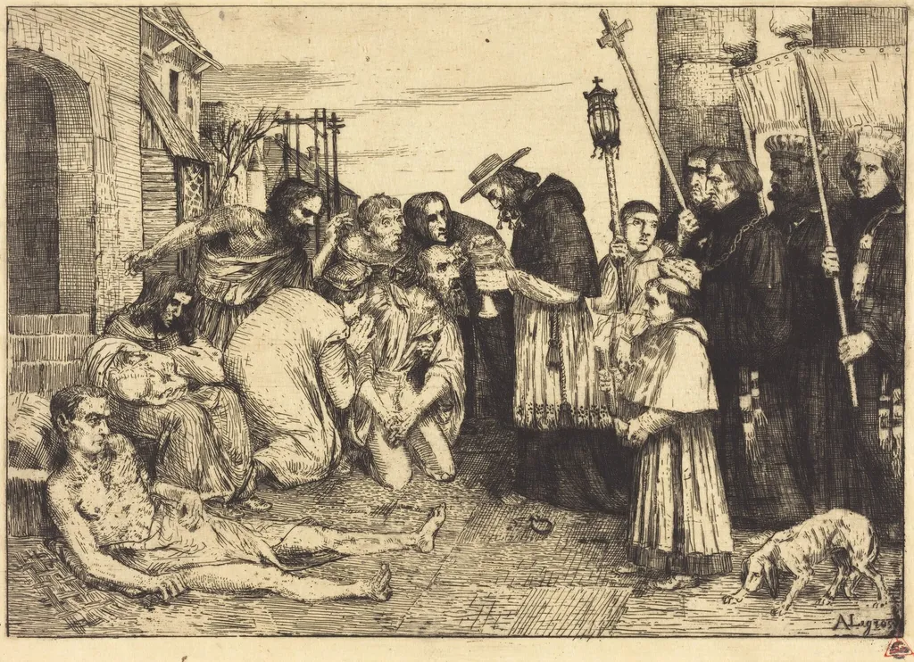 Plague Victims of Rome (Les pestiferes de Rome), by Alphonse Legros, ink, 1874