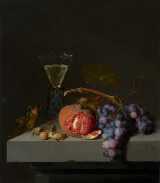 Still Life with Fruit, by Jacob van Walscapelle, oil, 1675