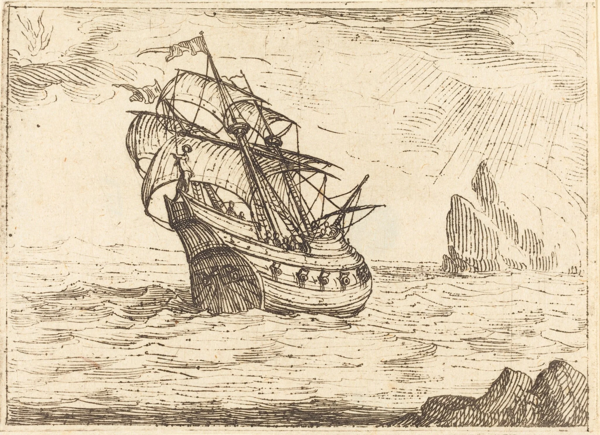 Ship Navigating Near Rocks, detail