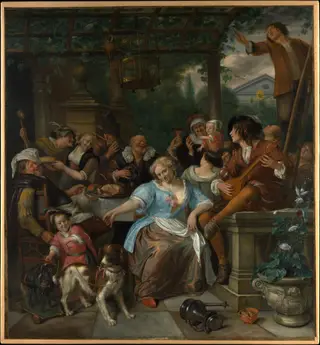 Merry Company on a Terrace, by Jan Steen, oil, 1670
